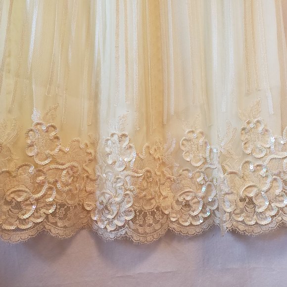 Vtg Yellow Stripe Lace Mesh Tulle Sheer Floral Applique Sequin Midi Maxi Skirt M - Picture 5 of 16